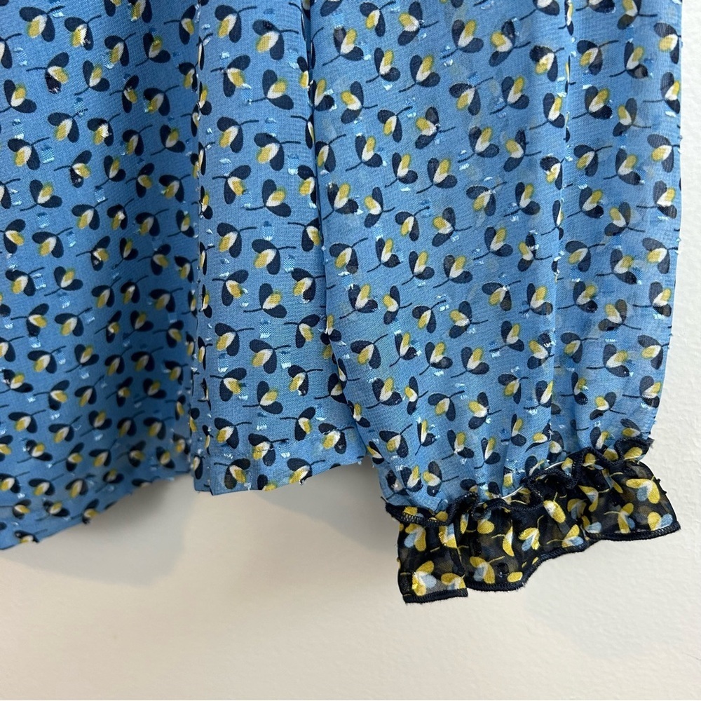 Boden Blue Floral Long sleeve Chiffon Ruffle Blouse Size 2 - Picture 10 of 13